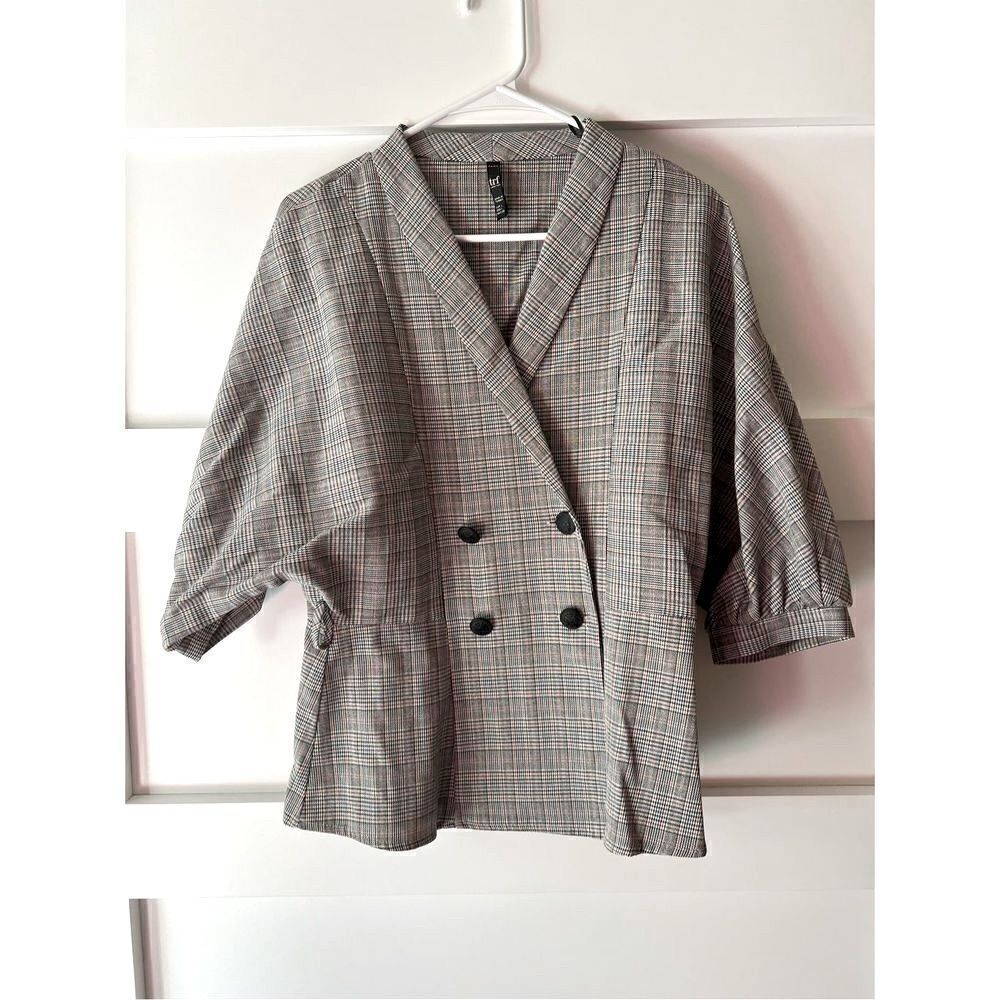 New Zara TRF Collection Double Breasted Plaid Blazer size Large